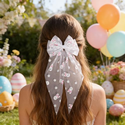 Doneace Easter Bunny Hair Bow Clip Large Fabric Hair Accessories for Women