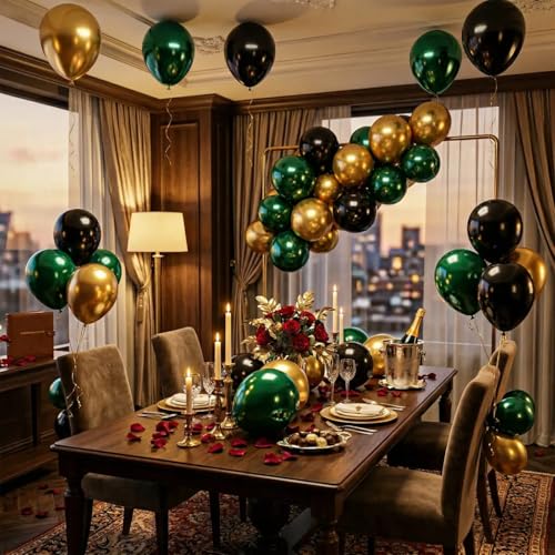Hiquaty Green and Gold Balloons Set - 60pcs 12 Inch Latex
