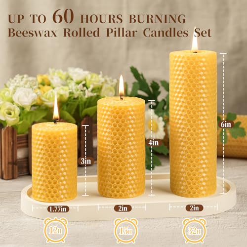 Natural Beeswax Hand-Rolled Pillar Candles - Honeycomb Design