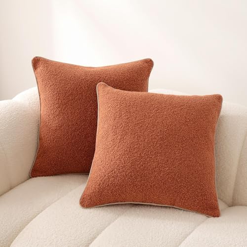 Amazon Basics Boucle Throw Pillow Covers, Brown, 16x16in, Pack of 2