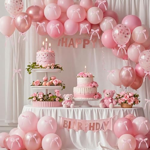 36 PCS Pink Bow Cake Toppers, Coquette Style Ribbon Cupcake Decorations
