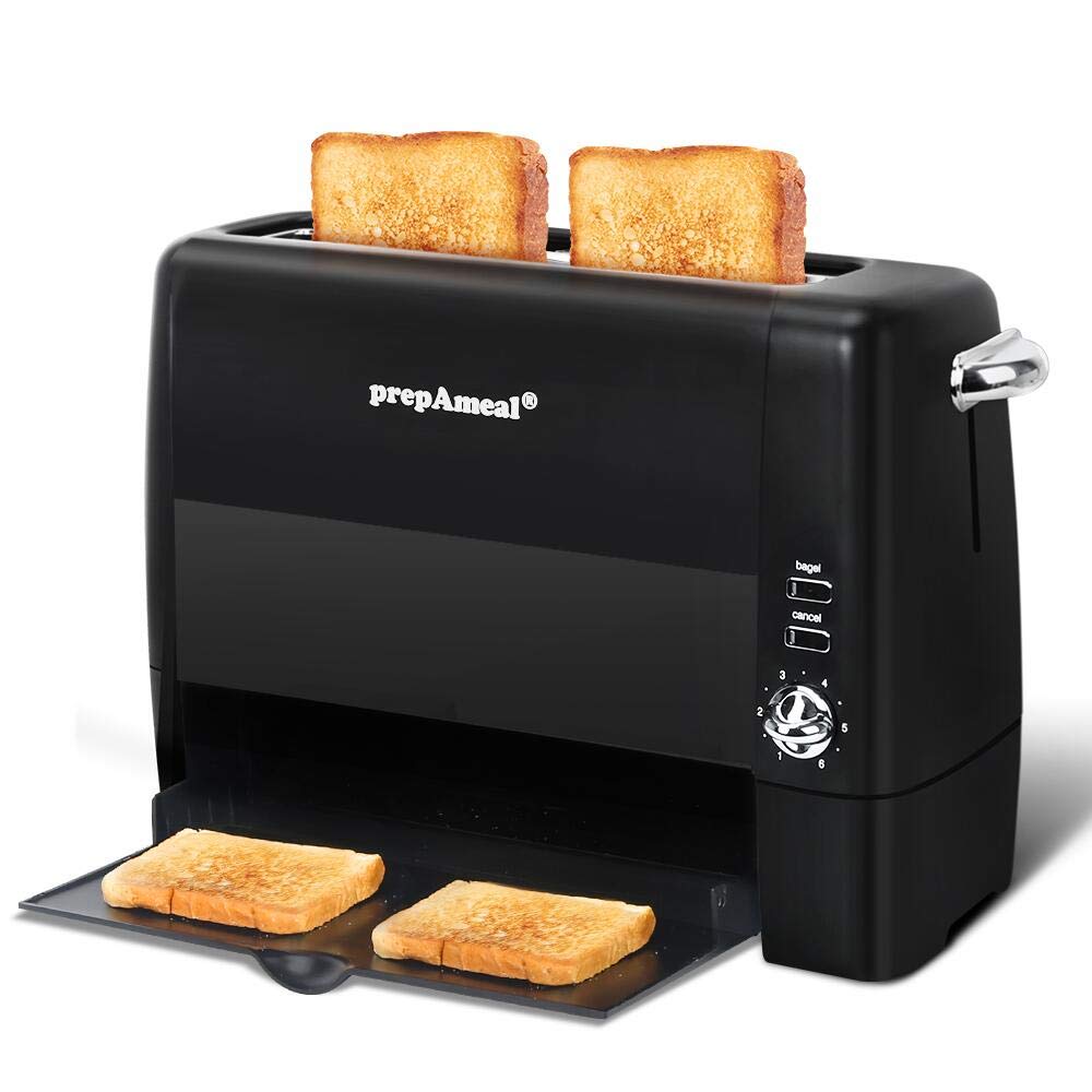 prepAmeal Long Slot Toaster 2 Slice Toaster with 6 Shade Settings, Bagel/Cancel, Extra Wide Slots, Removable Crumb Tray, for Bagels, Waffles, Breads, Puff Pastry, Snacks (2-Slice, Black)