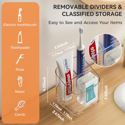 VNYIFAN Clear 3 Slots Toothbrush Holder with Detachable Dividers, Dry-Wet Separation