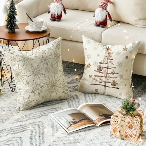 Christmas Snowflake Reindeer Throw Pillow Covers - Set of 4, 18x18