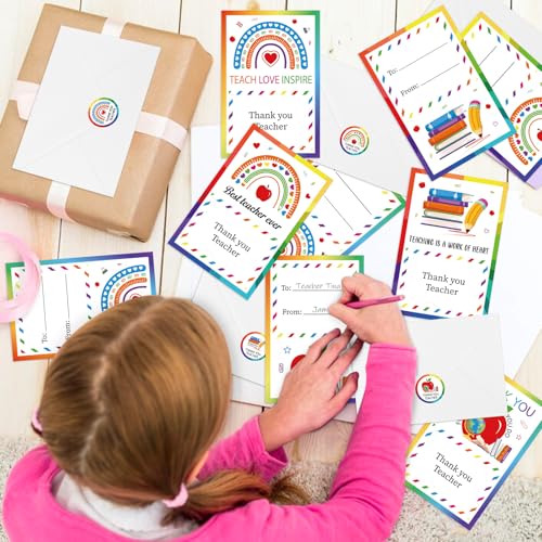 24PCS Boho Thank You Teacher Cards with Envelopes - 4 Designs