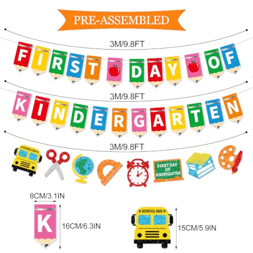 First Day of Kindergarten Glitter Banner - Pre-Assembled School Party Decor