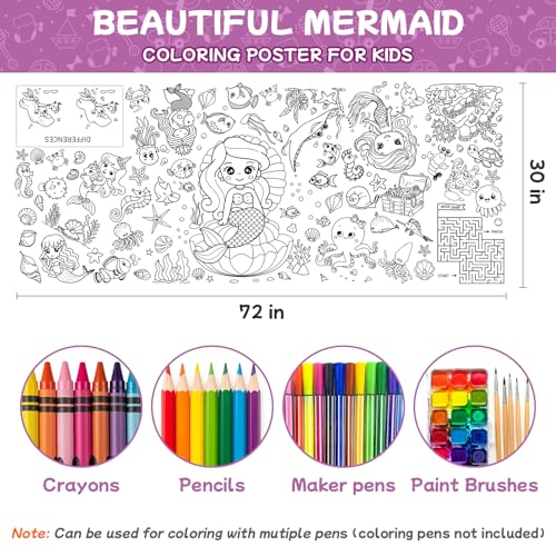 Mermaid Giant Coloring Poster 72" x 30" Party Tablecloth