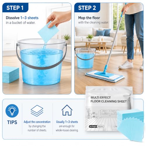 100pcs Floor Cleaning Tablets - Multi-Effect Surface Cleaner Sheets for Hardwood, Tile & Marble