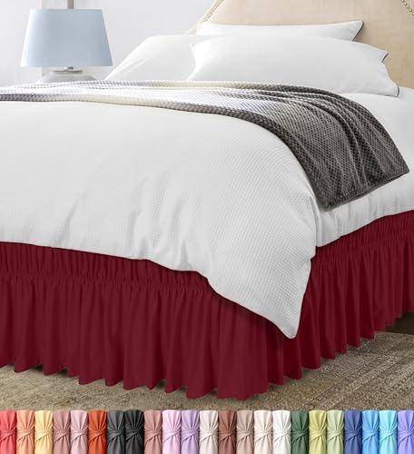 Wrap Around Queen Bed Skirt - Burgundy, 16 Inch Drop, Easy Fit