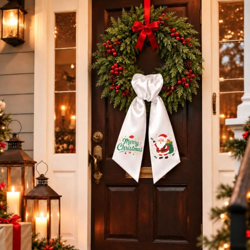 Christmas Wreath Sash 3-Piece Satin Holiday Door Decor - Red & Green