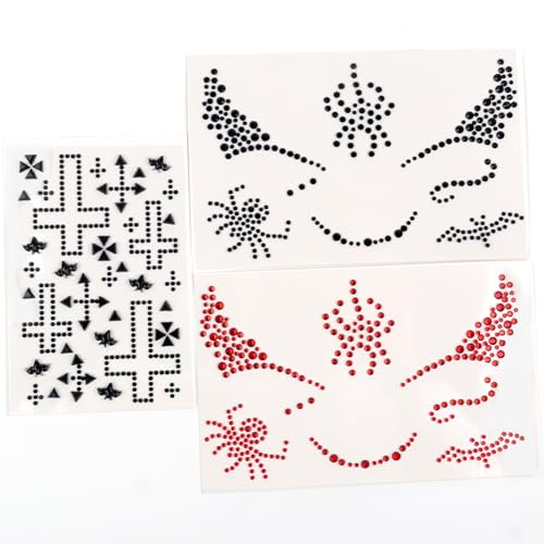 AIUPUOC Halloween Face Gems and Rhinestone Stickers with Tweezers 3Pcs