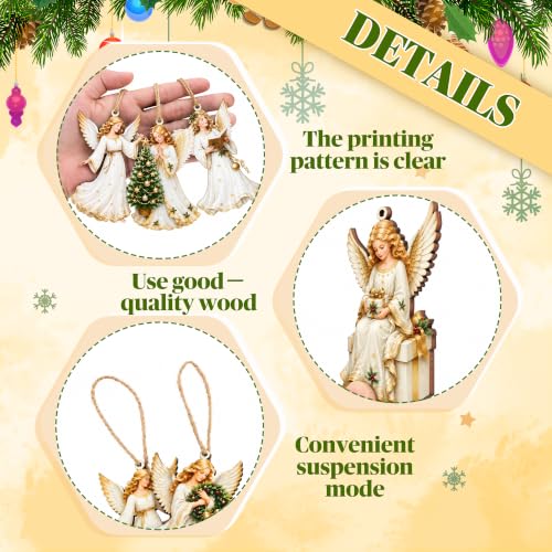 24Pcs Wooden Christmas Angel Ornaments with Jute Rope - E Style