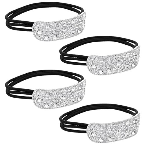 Mabor Rhinestone Hair Ties 4-Pack Silver Crystal Arch Ponytail Holders