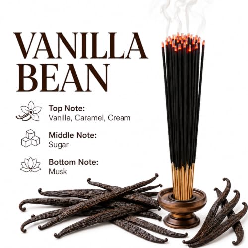 Plant Guru Vanilla Bean Incense Sticks - 7 Inch Hand-Dipped 100 Count