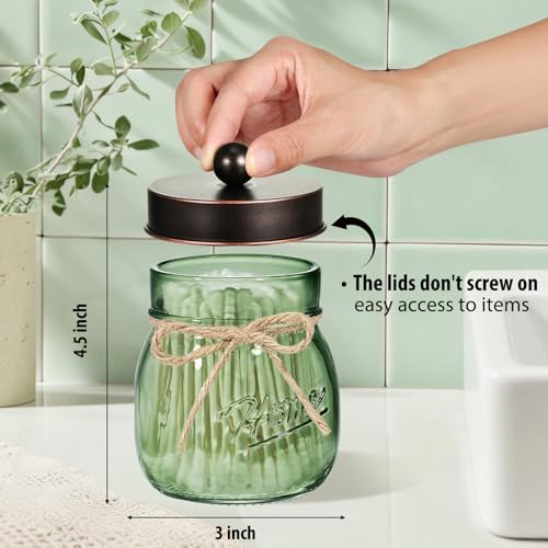 SheeChung 2 Pack Green Mason Jar Qtip Dispenser with Oil Rubbed Bronze Lids