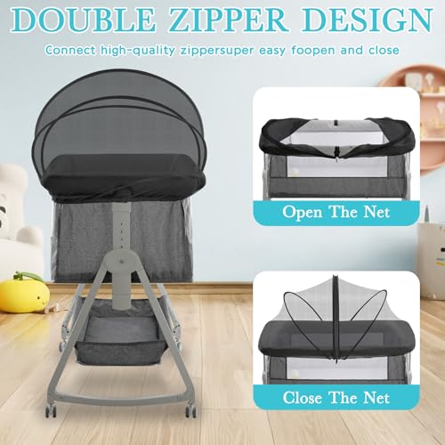 Bassinet Mosquito Net Cover - Breathable Mesh Canopy, Black-Small