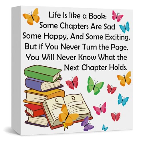 Inspirational Wooden Box Sign for Book Lovers - 5x5 Décor