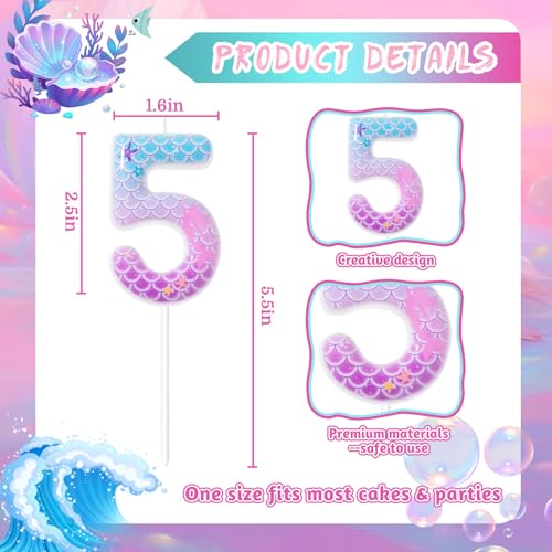 Mermaid Birthday Candles - Number 5 Cake Decoration Supplies