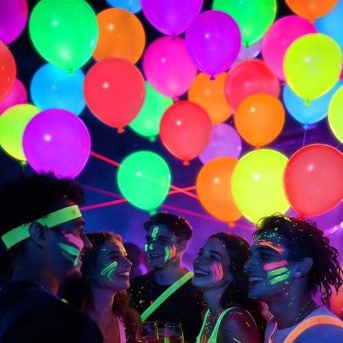 Mega-Loopolis 100 Pcs Neon Balloons 12" - UV Glow Party Supplies