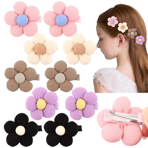 CAVETEE 10PCS Knitted Flower Hair Clips Colorful Floral Barrettes