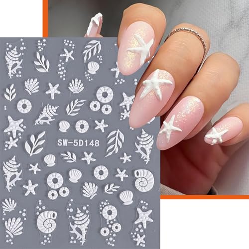 MOLILON 5D Embossed Ocean Nail Stickers Starfish Seashell Decals