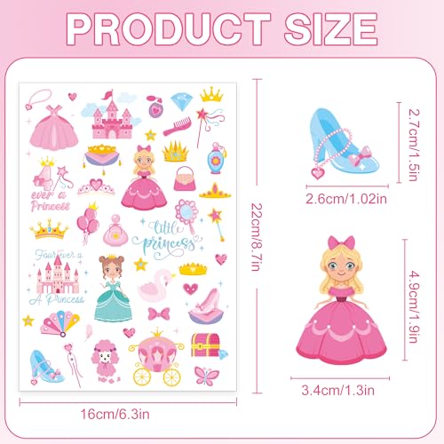 Princess Temporary Tattoos for Kids - 8 Sheets Cartoon Party Favors