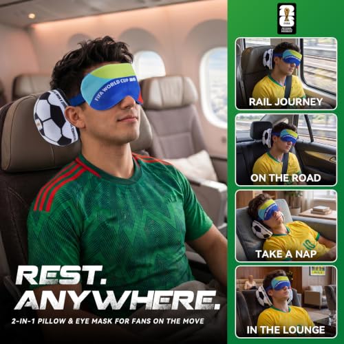FIFA World Cup 2026 Travel Neck Pillow & Eye Mask Set - White & Black