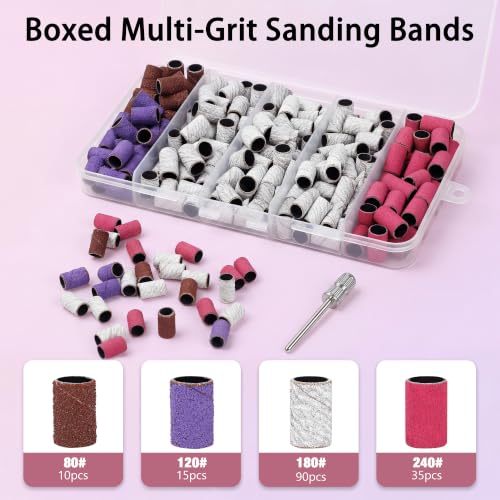 Rolybag 150 Pcs Nail Drill Bits Sanding Bands Set with Mandrel Bits