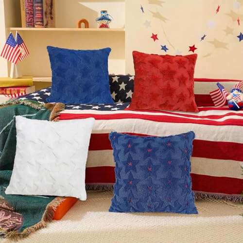 4th of July Pillow Covers Set of 2 - 18x18 Blue Star Design