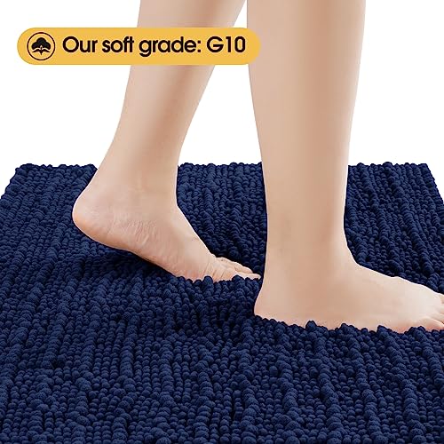 ACCUMTEK Luxury Navy Blue Bathroom Rug Mat 32"x20" - Ultra Soft Chenille, Non-Slip