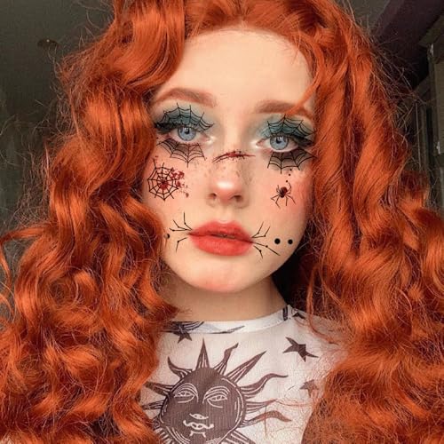 QINYIER 16 Sheets Halloween Temporary Face Tattoos for Kids and Adults