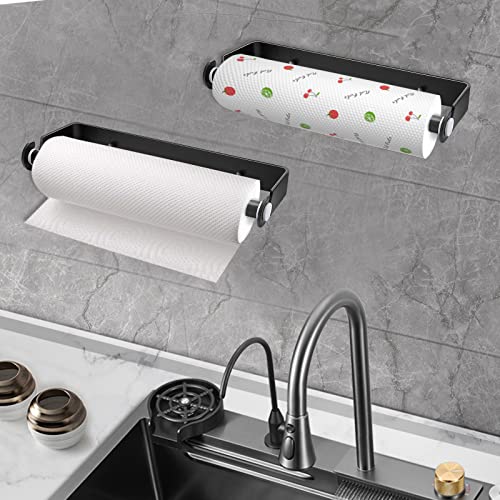 PEDORUBY Under Cabinet Paper Towel Holder - Wall Mount, Black