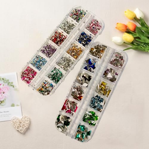 Hganxiu Nail Gems Art Rhinestones Kit with 3D Bows and Diamond Charms