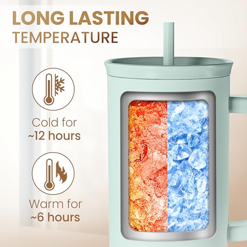 Personalized 40oz Monogrammed Tumbler with Handle - Letter I Insulated Travel Cup for Women & Gift