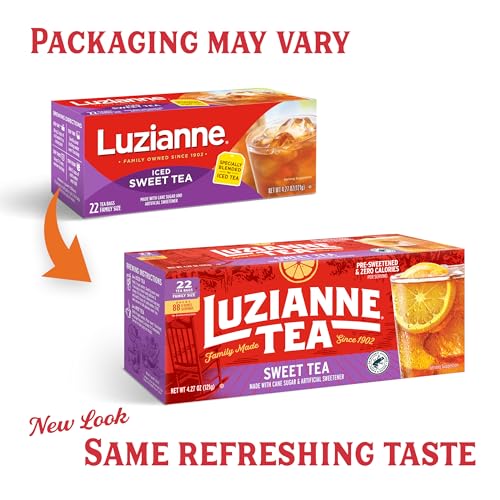 Luzianne Sweet Iced Tea Bags 22 Count Pack of 6 - Pre-Sweetened Southern Brew