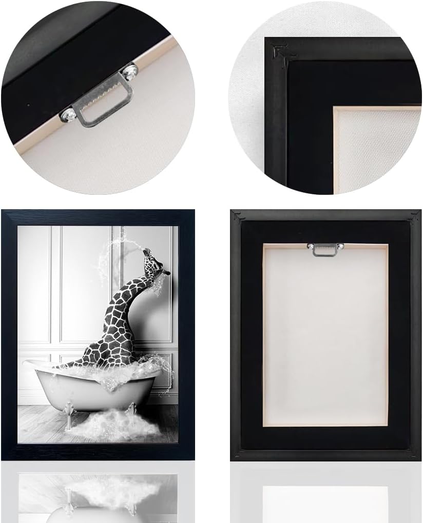 Skiennix Giraffe in Bathtub Canvas Print - Funny Black and White Bathroom Wall Art | Framed Farmhouse Decor