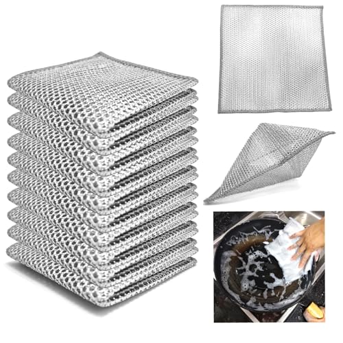 Scratch-Free Metal Wire Dishwashing Cloths - 10 Pack