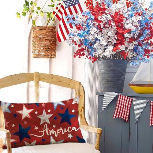 4th of July Patriotic Pillow Cover 12x20 Red Star America Decor