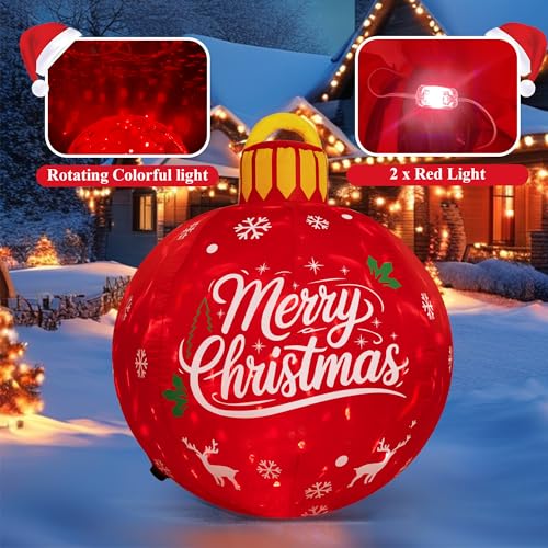 4ft Outdoor Christmas Inflatable Decorations with Rotating LED Lights - New-Red