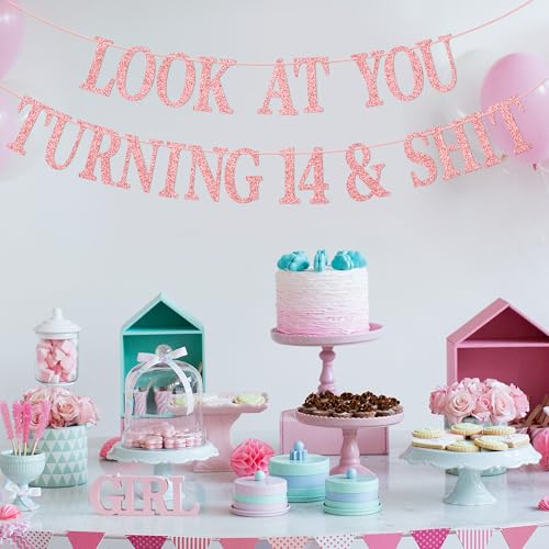 Sweet 9th Birthday Banner Pink Glitter Party Decor with Hanging Kit