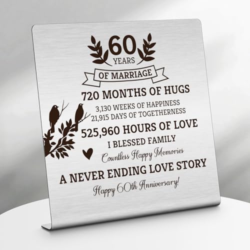 60th Wedding Anniversary Keepsake Plaque - 4x4 Inch Stainless Steel Desk Sign for Couples Parents