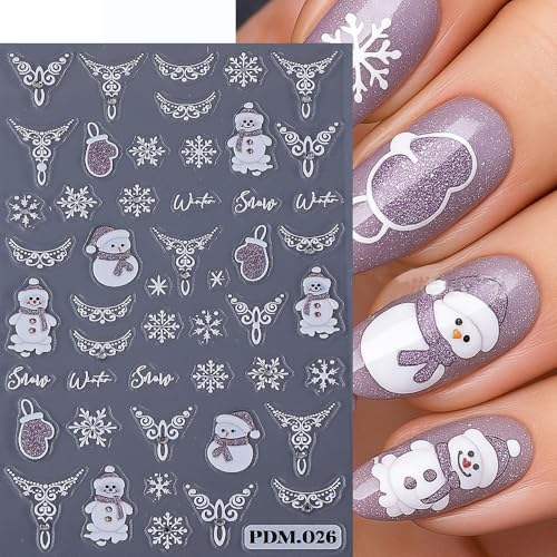 5D Embossed Winter Snowflake Nail Stickers Decals - 3 Sheets Christmas Holiday Nail Art Design