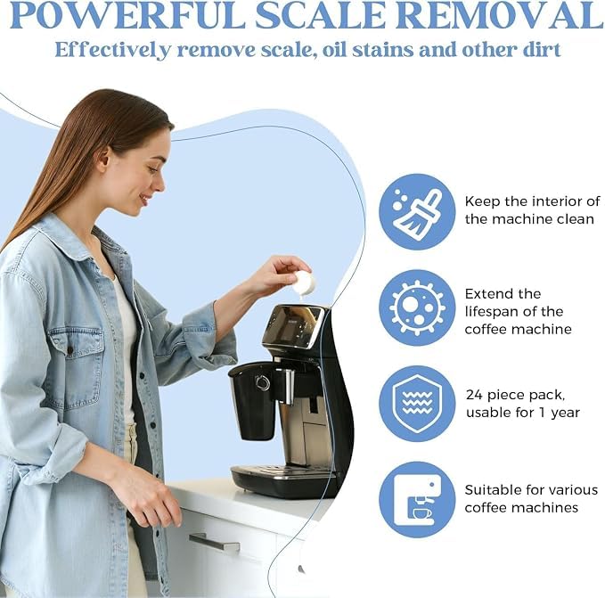 Pakimi 24-Pack Coffee Maker Cleaner Descaler Tablets for Espresso Machines