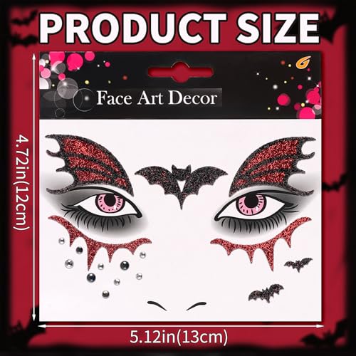 Halloween Glitter Bat Face Gems and Temporary Tattoo Stickers 2Pcs