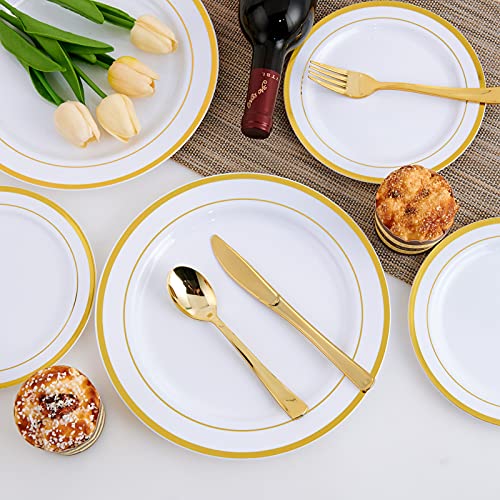 White Disposable Plastic Plates Set for 25 Guests - 125 Pieces