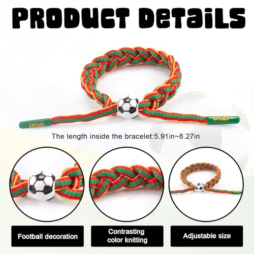 Threetols Adjustable Handmade Soccer Braided Bracelet for Fans