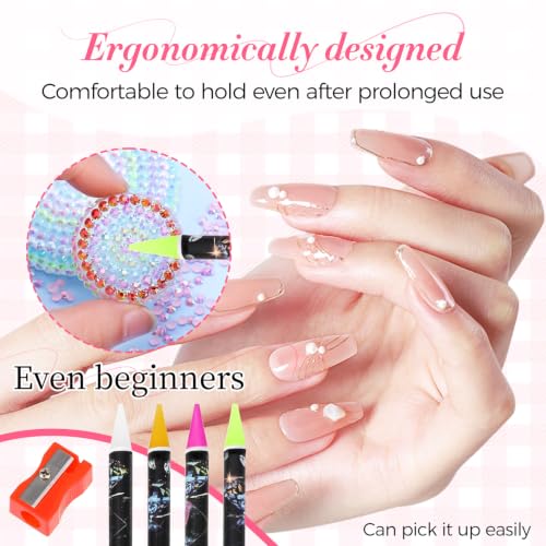 Fzuee 4-Pack Rhinestone Picker Tool Wax Dotting Pen Set with Sharpener