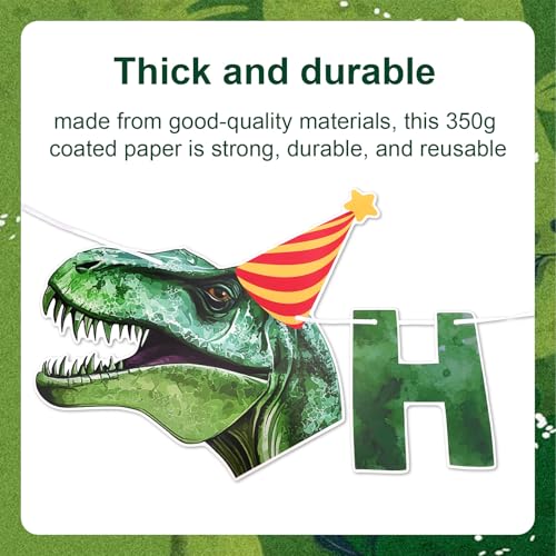 Dinosaur Happy Birthday Banner - Watercolor Green T-Rex Party Decoration