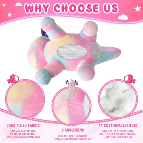 DYBFONO Multicolored Axolotl Plush Toy, 10.8” Soft Stuffed Animal Pillow