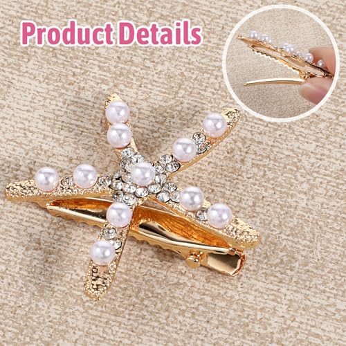 Starfish Hair Clips Gold Metal Beach Hair Barrettes with Pearls